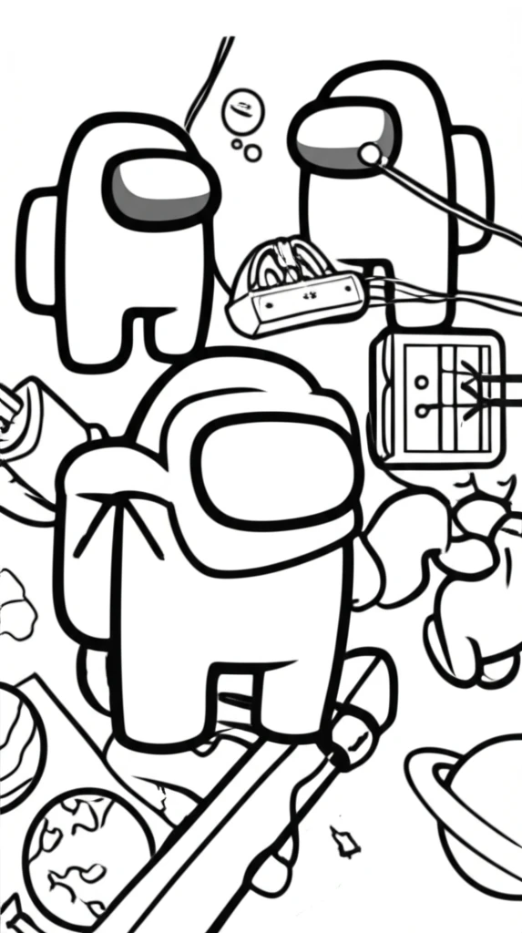 Among Us Crewmates and Impostors Space Adventure Coloring Page coloring ...