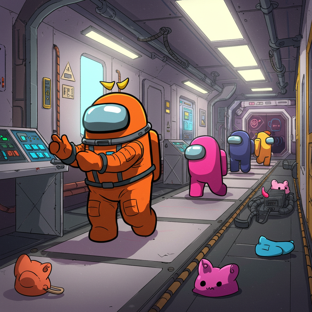 Among Us coloring page featuring crewmates and impostors from the popular game