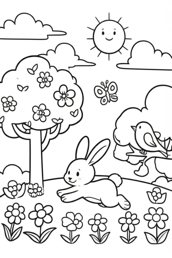Spring Scenes Color Pages Cheerful Spring Scene Coloring Page coloring page | Free Printable ...