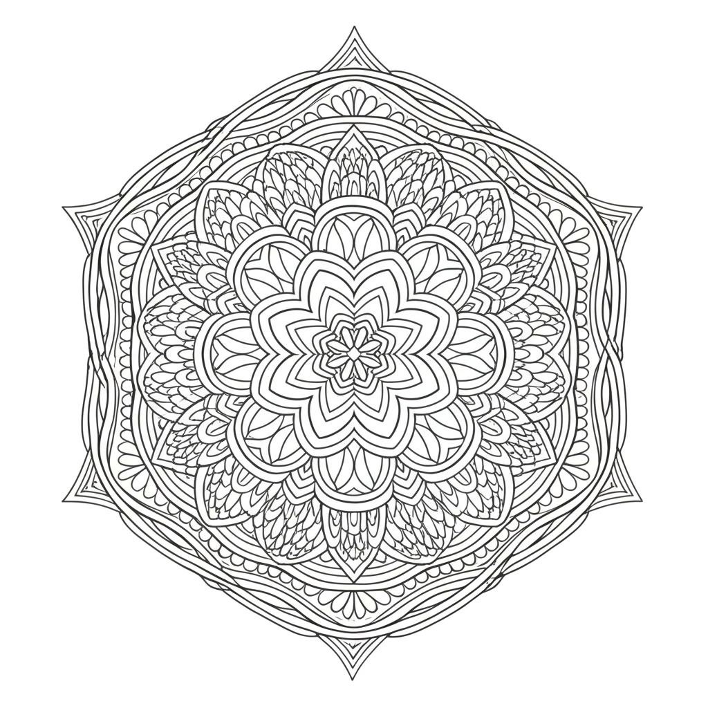 Intricate Symmetrical Mandala Coloring Page with Geometric and Floral ...