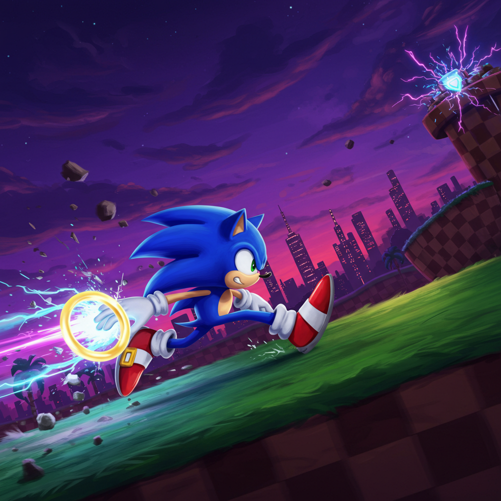 Sonic the Hedgehog coloring page featuring the speedy blue hedgehog in action